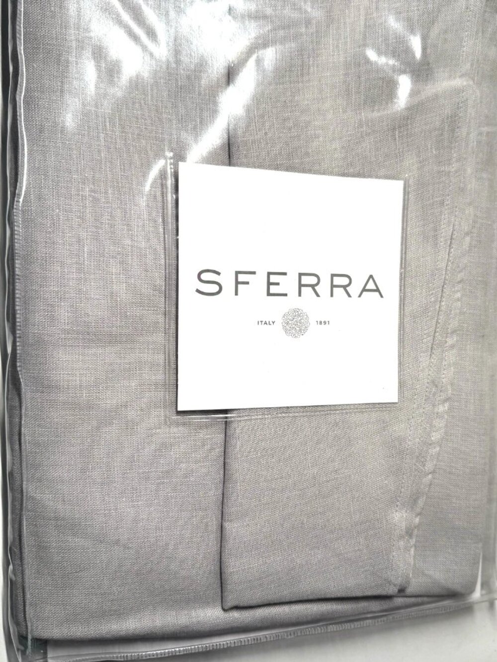 SFERRA Festival 90" Round Tablecloth Solid Gray Hemstitch Elegant Dining Linen